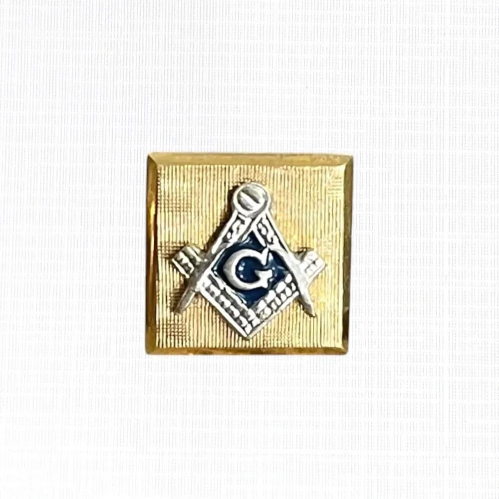 Vintage Masonic Tie Tack Pin Gold Tone Freemason Emblem Square Textured Mens